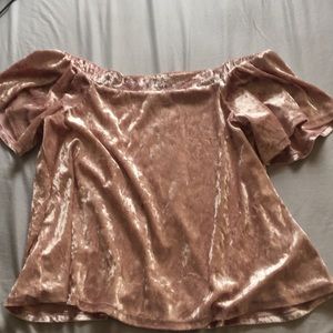Velvet light pink off the shoulder shirt